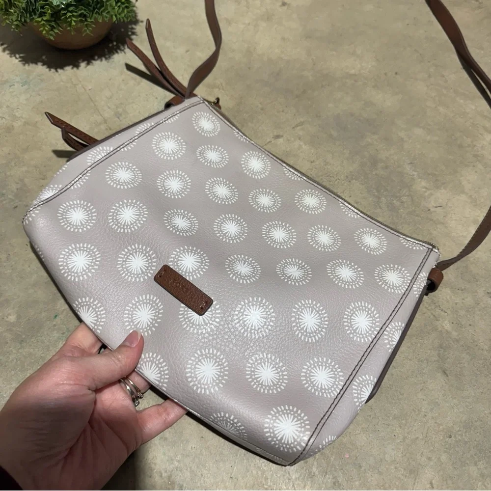Fossil Felicity Leather Crossbody Bag Purse Dandelion Print Boho Western Cowgirl